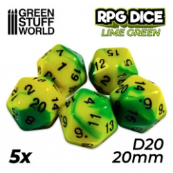 5X D20 20MM DÉS DE JEU - LIME MARBRE