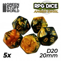 5X D20 20MM DÉS DE JEU - AMBRE MARBRE