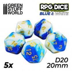 5X D20 20MM DÉS DE JEU - BLEU BLANC