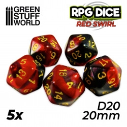 5X D20 20MM DÉS DE JEU - ROUGE MARBRE