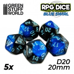 5X D20 20MM DÉS DE JEU - BLEU MARBRE