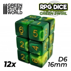 12X D6 16MM DÉS DE JEU - VERT MARBRE