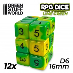 12X D6 16MM DÉS DE JEU - LIME MARBRE