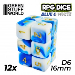 12X D6 16MM DÉS DE JEU - BLEU BLANC
