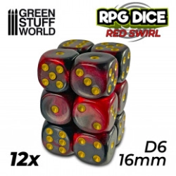 12X D6 16MM DÉS DE JEU - ROUGE MARBRE