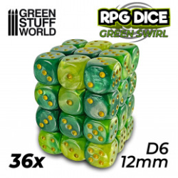 36X D6 12MM DÉS DE JEU - VERT MARBRE