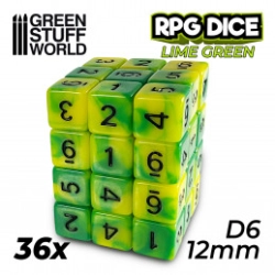36X D6 12MM DÉS DE JEU - LIME MARBRE