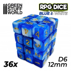 36X D6 12MM DÉS DE JEU - BLANC BLEU