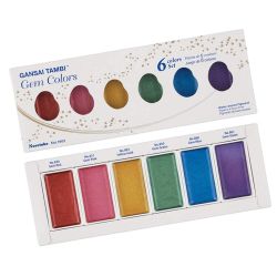 Coffret de 6 godets de peinture aquarelle japonaise Gansai Tambi - couleurs pierres précieuses