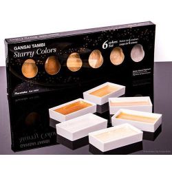 Coffret de 6 godets de peinture aquarelle japonaise Gansai Tambi - couleurs métalique nacré