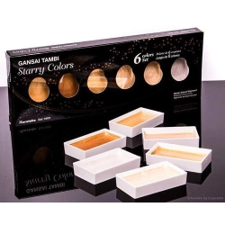 Coffret de 6 godets de peinture aquarelle japonaise Gansai Tambi - couleurs métalique nacré