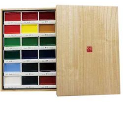 Coffret bois de 18 godets d'Aquarelle japonaise - Gansai Tambi