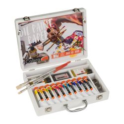 Coffret bois blanc de 10 tubes de peinture à l'huile diluable à l'eau + accesoires - Cobra Study 40ml