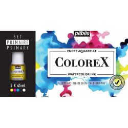 Coffret de 5 couleurs primaire d'encre aquarellable Colorex - Pébéo
