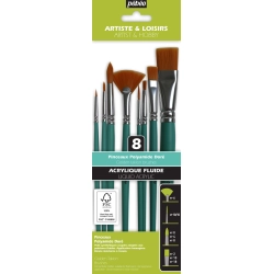 Set de 8 pinceaux courts polyamide doré avec éventail - Pébéo