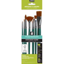 Set de 8 pinceaux courts polyamide doré avec éventail - Pébéo