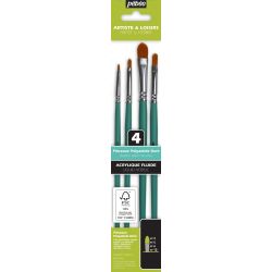 Set de 4 pinceaux courts polyamide doré usés bombés - Pébéo