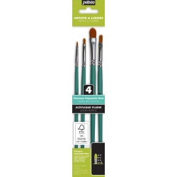 Set de 4 pinceaux courts polyamide doré usés bombés - Pébéo