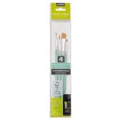 Set de 4 pinceaux courts polyamide doré biseautés - Pébéo