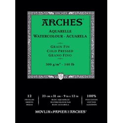 Papier aquarelle grain fin Arches 300g collé un côté