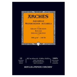 Papier aquarelle grain torchon Arches 300g collé un côté