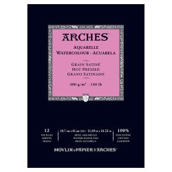 Papier aquarelle grain satiné Arches 300g collé un côté