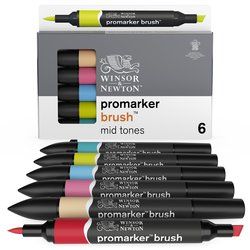 Marqueur Promarker Brush Set de 6 tons Moyens - Winsor & Newton