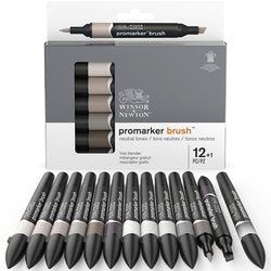 Marqueur Promarker Brush Set de 12 tons gris - Winsor & Newton