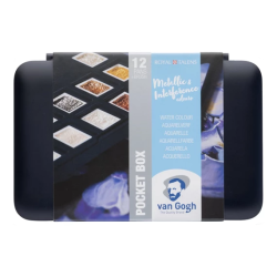 Coffret de poche de 12 demi-godets de peinture aquarelle Van Gogh Métal et interférences