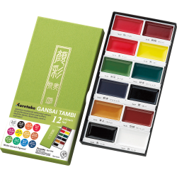 Coffret de 12 godets de peinture aquarelle japonaise Gansai Tambi - couleurs standards