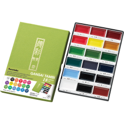 Coffret de 18 godets de peinture aquarelle japonaise Gansai Tambi