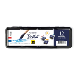 Coffret  metal de 12 1/2 godets de peinture aquarelle Brehat + 12 vides