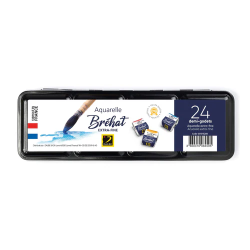 Coffret metal de 24 1/2 godets de peinture aquarelle Brehat