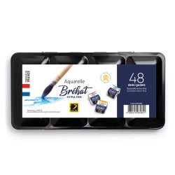 Coffret metal de 48 1/2 godets de peinture aquarelle Brehat