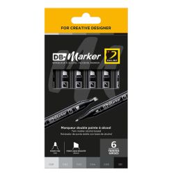 Pochette de 6 marqueurs teintes grises - DB-Marker