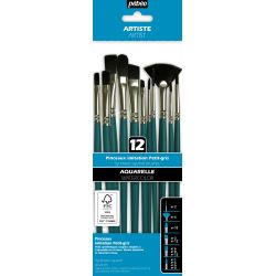 Set de 12 Pinceaux Aquarelle assortis imitation petit gris - Pébéo