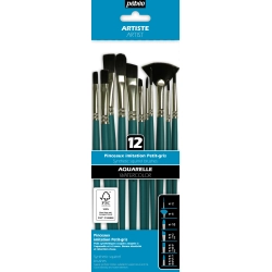 Set de 12 Pinceaux Aquarelle assortis imitation petit gris - Pébéo