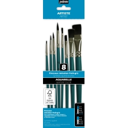 Set de 8 Pinceaux Aquarelle 4 ronds et 4 plats imitation petit gris - Pébéo