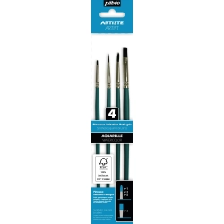 Set de 4 Pinceaux Aquarelle 3 ronds et 1 plat imitation petit gris - Pébéo