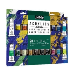 Coffret de 20 peintures acrylique Pebeo Studio 20ml + brosse