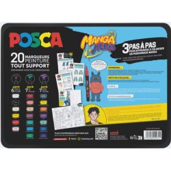 Mallette métallique de 20 marqueurs Posca Manga