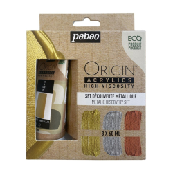 Coffret de 3 couleurs acryliques 60 ml métallique Origin - Pébéo