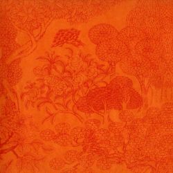 Virginie Kongpo orange sur lokta naturel 50x75cm