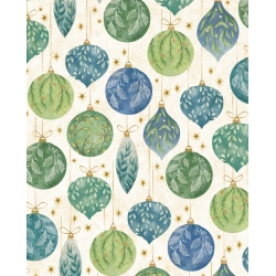 Papier italien 85g 50x70cm Boules de Noel vertes et bleues