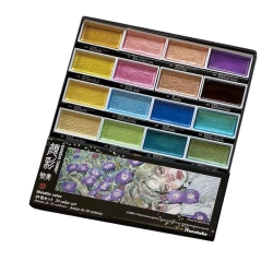 Coffret de 24 godets de peinture aquarelle japonaise Gansai Tambi -  sélection Métalliques