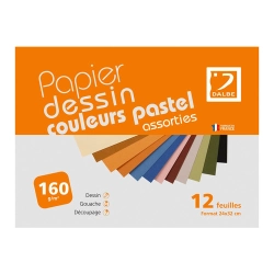 Pochette de papier assorties couleurs pastel 160g/m² - Dalbe