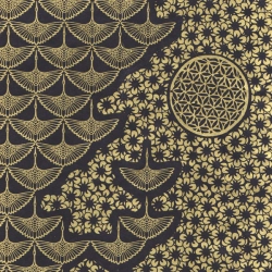 couleur dorée sérigraphiée sur lokta noir