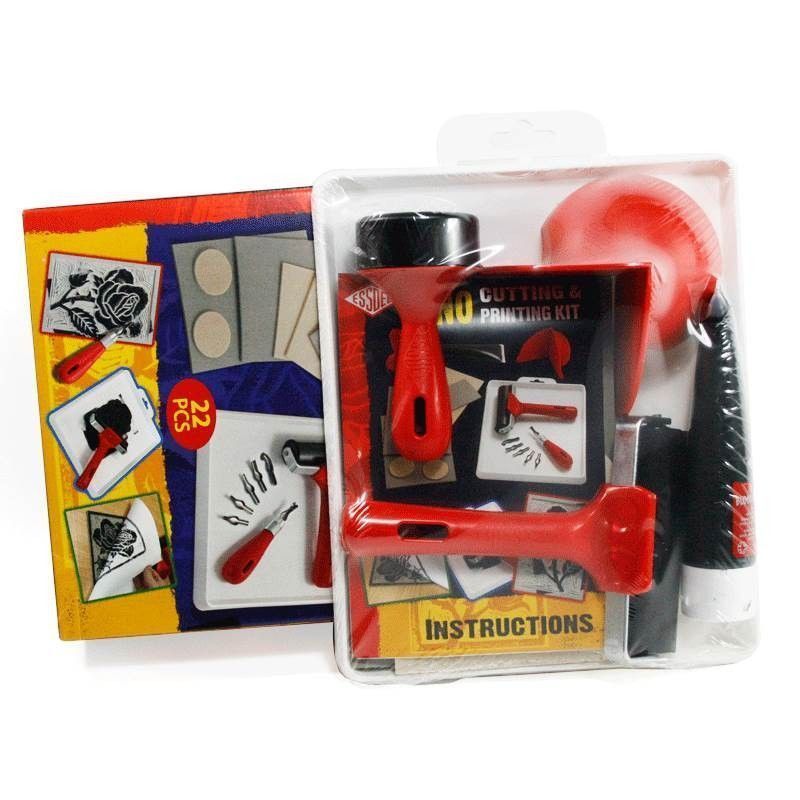 Kit Linogravure 5 Gouges + Rouleau 6cm + Plaque Lino - Occasion Bon état