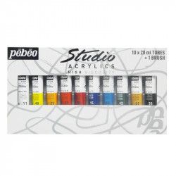 Acrylique Pebeo Studio - Set 10 x 20ml + brosse
