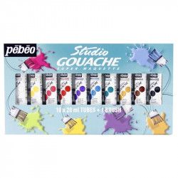Coffret de 10 tubes de Studio Gouache 20ml tubes + 1 brosse - Pébéo